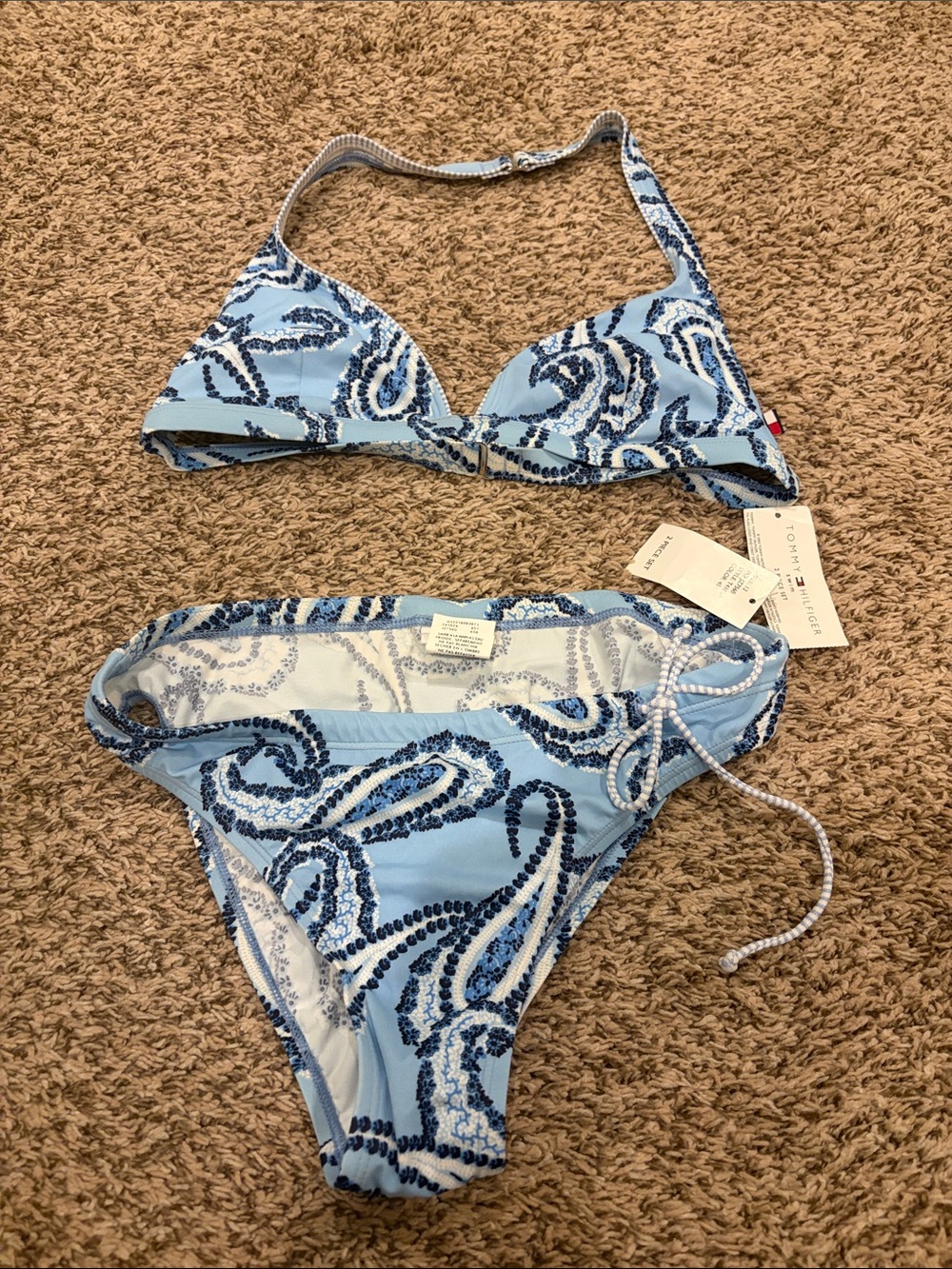 NWT- new Tommy Hilfiger Light Blue and Navy Paisley Bikini Set